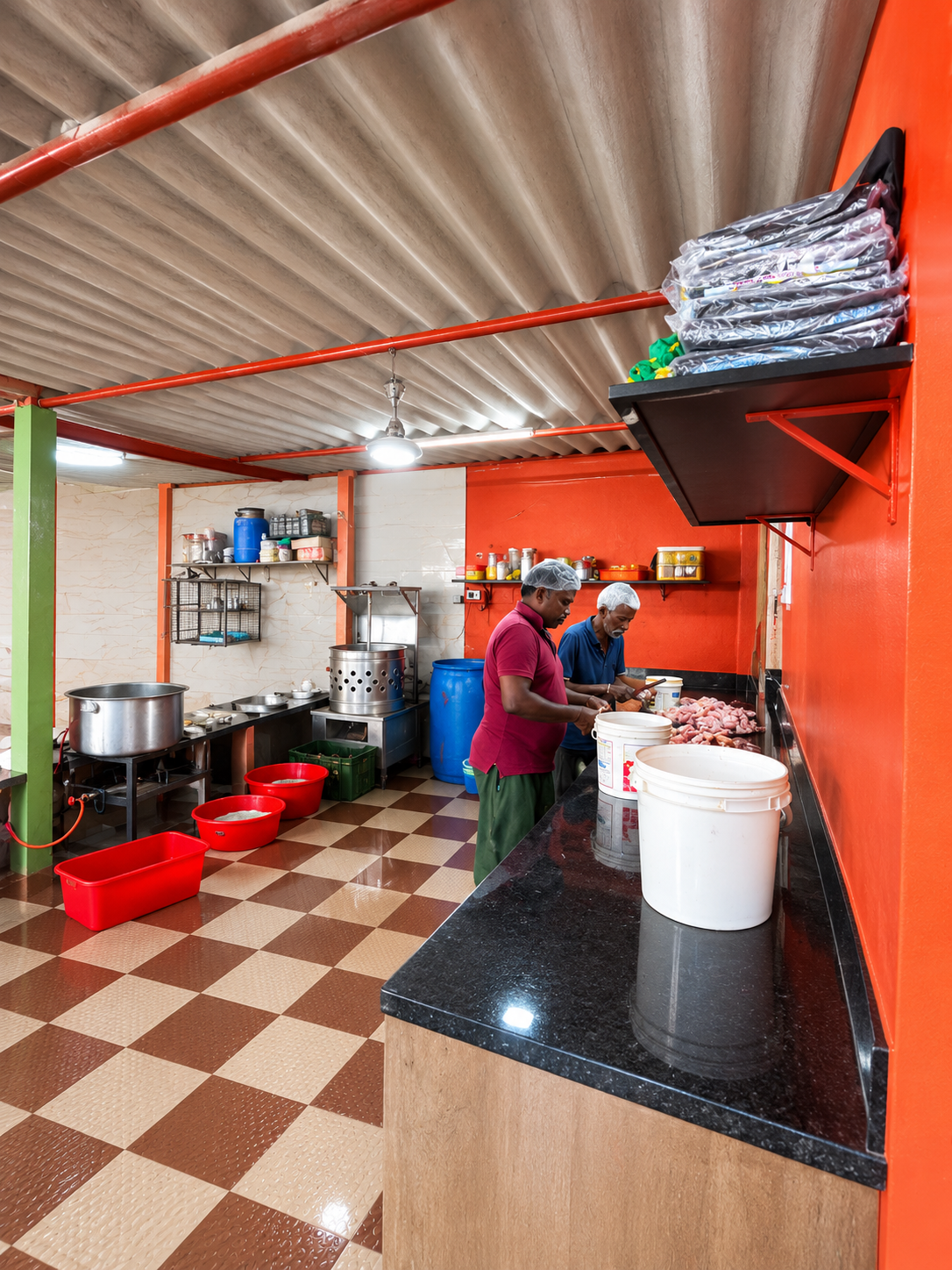 A1 Chicken Center team preparing fresh chicken in the shop