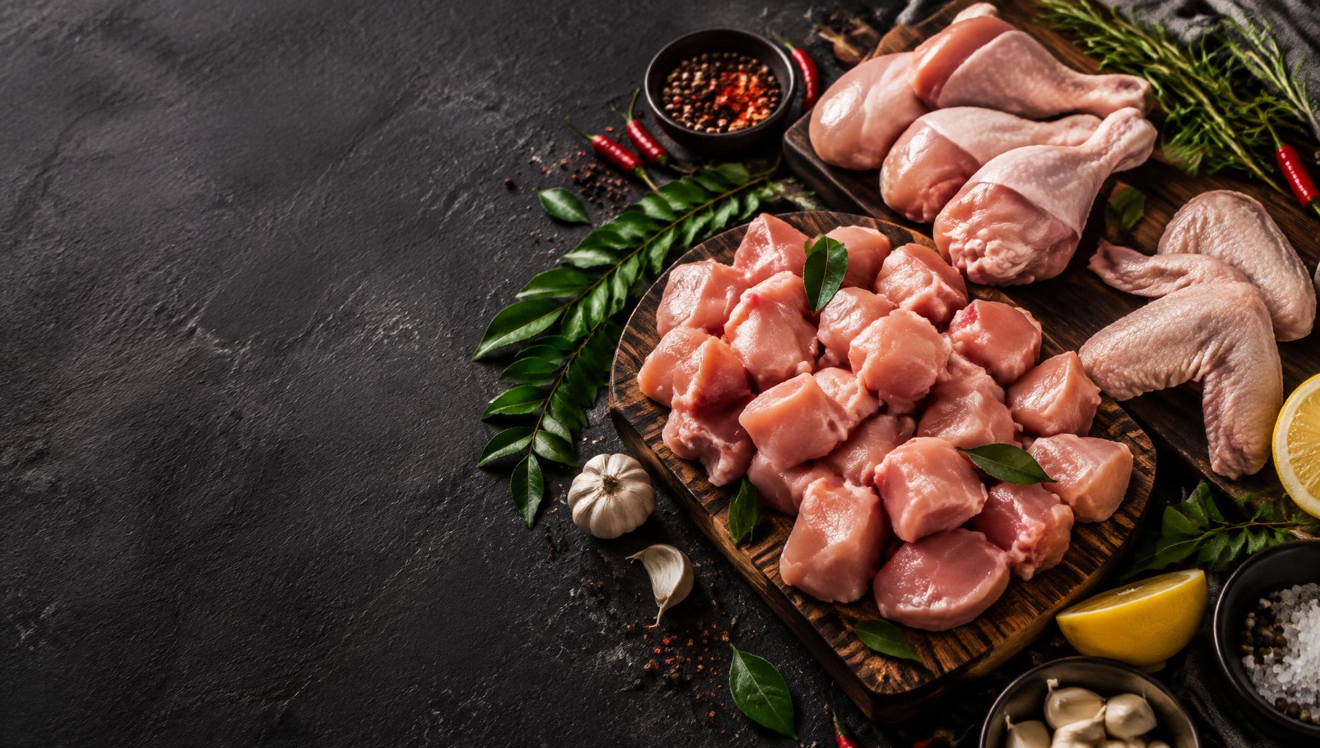 Fresh chicken cuts with herbs and lemon